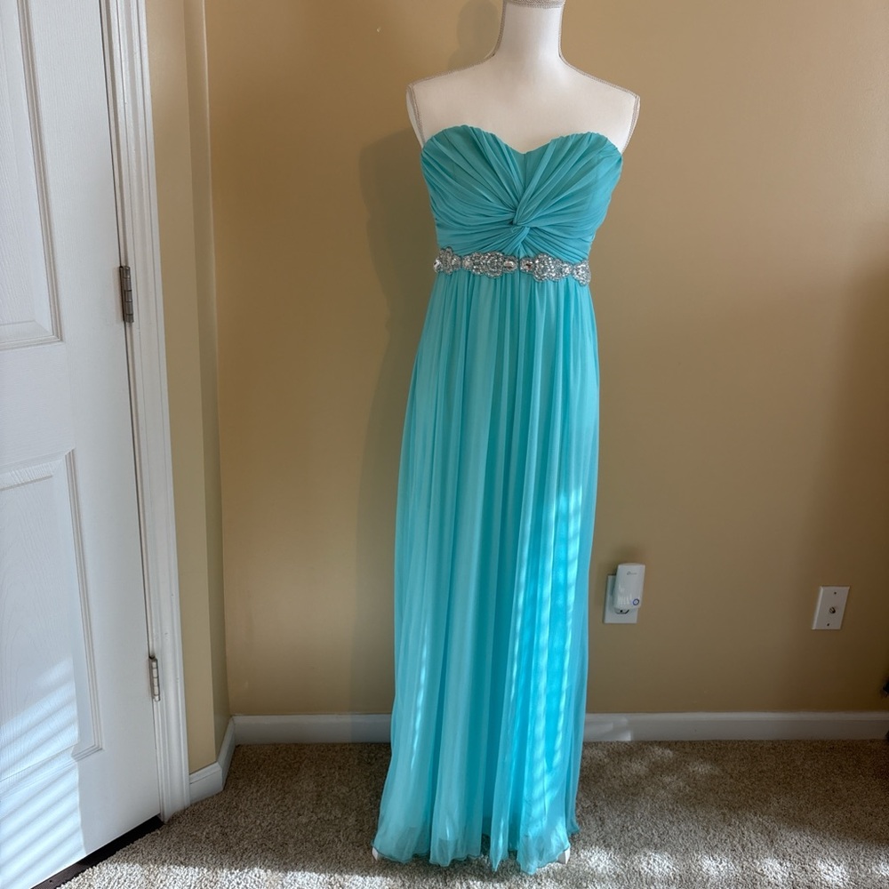 City Triangles Strapless Aqua Dress